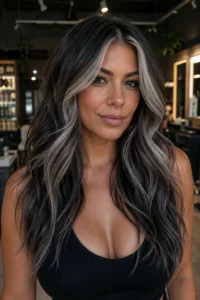 32. Silver Money Piece With Smoky Brunette Hair