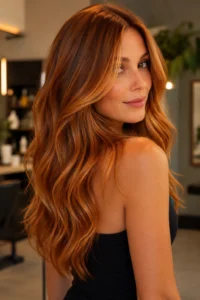 17. Amber Balayage With Rich Golden-Copper Tones