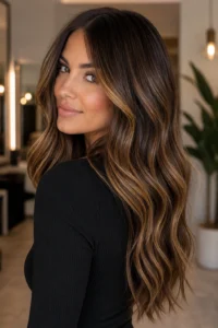 13. Classic Caramel Balayage on a Brunette Base