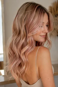 28. Rose Gold Balayage on a Neutral Blonde Base