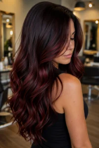27. Cherry Cola Balayage With Deep Red Dimension
