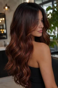 26. Auburn Balayage on Rich Brunette Hair