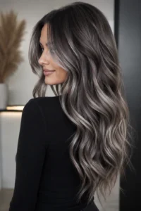 22. Silver Balayage on a Cool Brunette Base