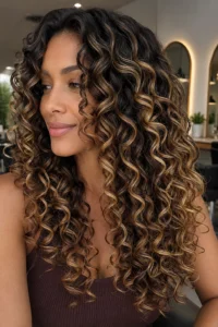 35. Curly Hair Balayage Painted to Enhance Each Curl