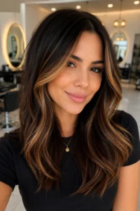30. Partial Caramel Balayage Concentrated Around the Face