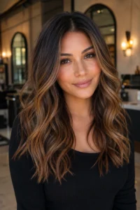 25. Classic Caramel Balayage on a Brunette Base