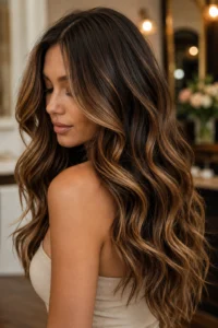 33. Caramel Ribbons Through Long Wavy Brown Hair