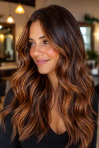 9. Amber Caramel Highlights With a Golden-Copper Glow
