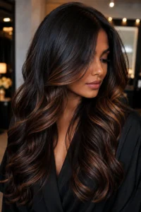 3. Deep Caramel Highlights on Espresso Brunette Hair