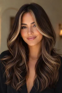 22. Face-Framing Highlights on a Rich Brunette Base