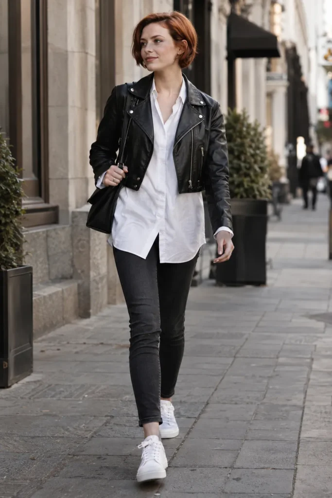 21. Cropped Jacket Over Long Shirt