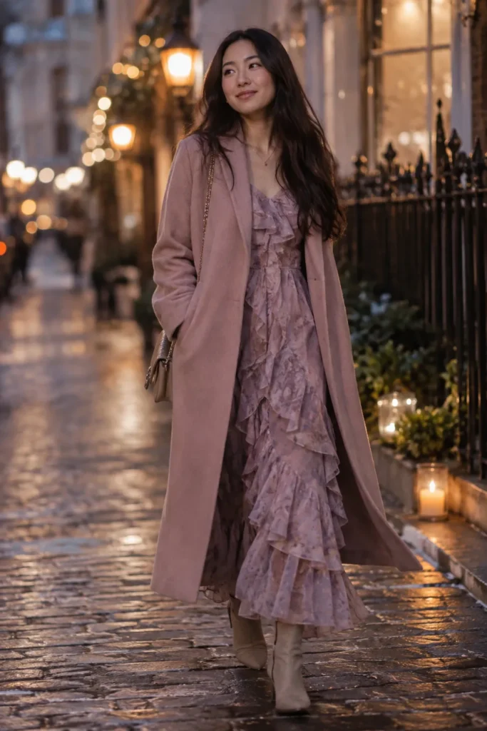 29. Ruffled Dress Under Coat
