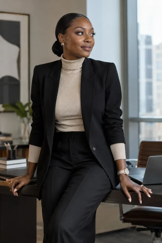 14. Blazer Over Turtleneck Peekaboo Cuff