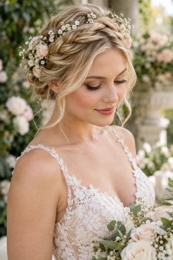 13. Bridal Halo Braid With Flowers