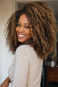 16. Honey Blonde Highlights On Natural Hair
