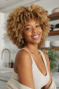 9. Honey Blonde Curly Afro
