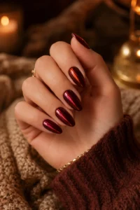 7. Deep Red Chrome Nails