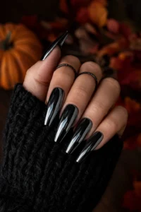 5. Black Chrome Coffin Nails