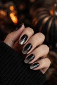 3. Black Chrome Ombre Nails