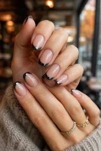 2. Black Chrome French Tip Nails