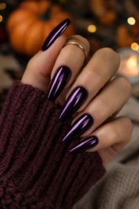 11. Plum Chrome Coffin Nails