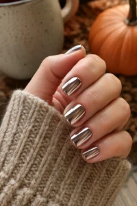 19. Short Square Chrome Nails