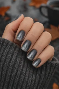 14. Charcoal Chrome Ombre Nails