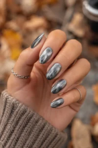 13. Smoky Grey Chrome Nails