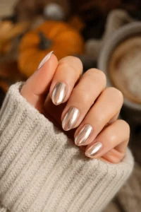 21. Short Almond Chrome Nails