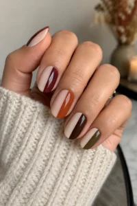 2. Half And Half Design summer-to-fall transition nail Ideas