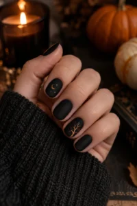 1. Matte Black Base Halloween-themed nail designs