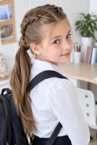 20. Double Braid Ponytail For School