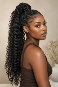 25. Braided Ponytail On Natural Curls