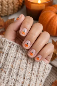 2. Tiny Pumpkin Dot Nails Cute Pumpkin Nails Ideas