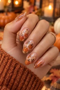 16. Sparkly Pumpkin Patch Nails