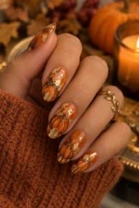 15. Gold Foil Pumpkin Nails