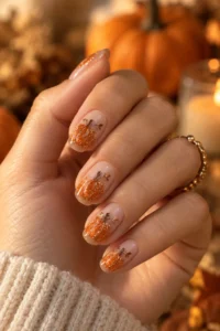 13. Glitter Pumpkin Nails