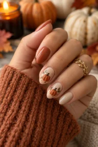 21. Short Almond Pumpkin Nails