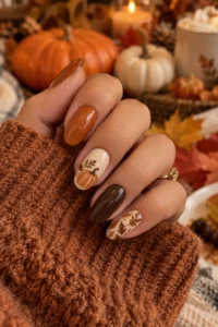 30. Thanksgiving Pumpkin Nails