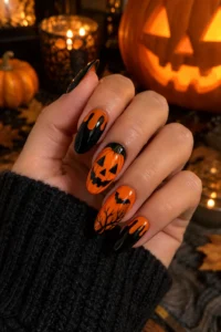29. Pumpkin Face Halloween Nails