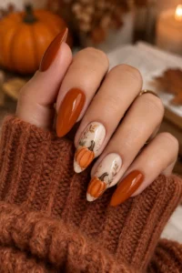 23. Long Almond Pumpkin Nails