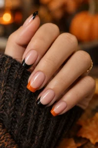 2. Orange And Black French Tips