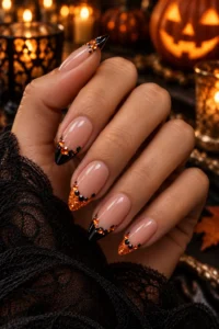 30. Rhinestone Accent French Tips