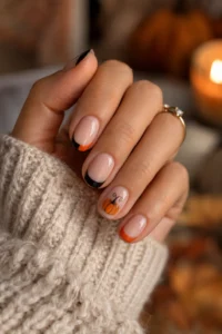 9. Mini Pumpkin Accent Nail