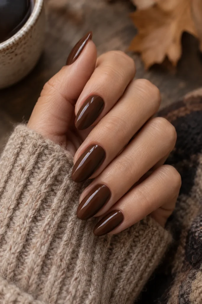 9. Chocolate Brown Almond Nails