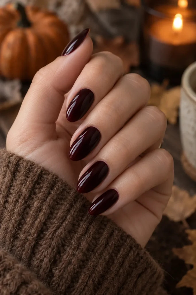 8. Black Cherry Almond Nails