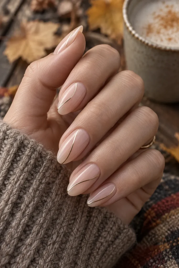 6. Minimalist Line Art Almond Nails