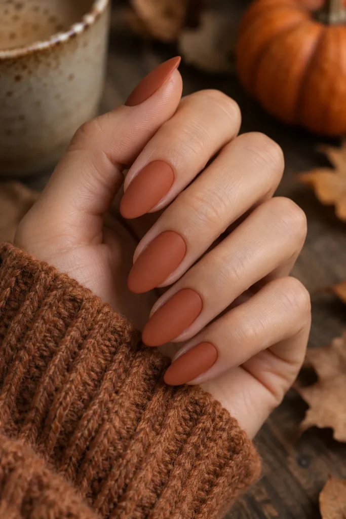 4. Matte Terracotta Almond Nails