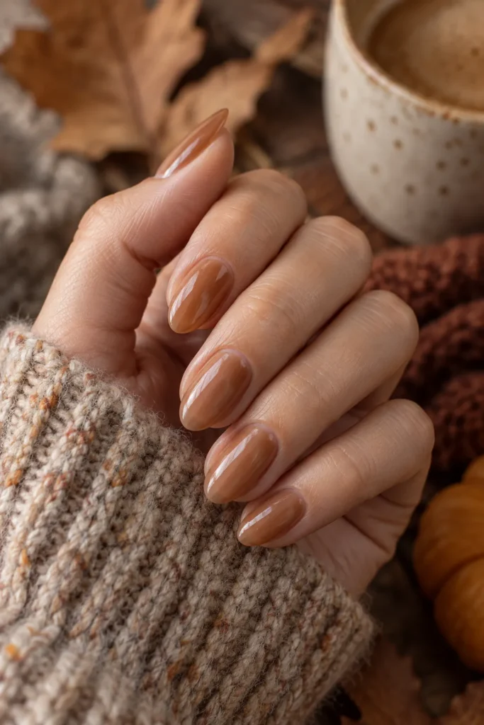 3. Single Coat Caramel Almond Nails