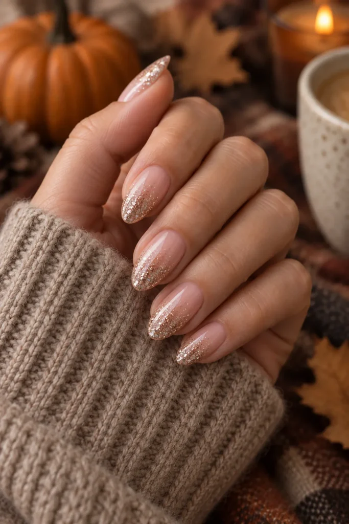 20. Glitter Ombre Almond Nails